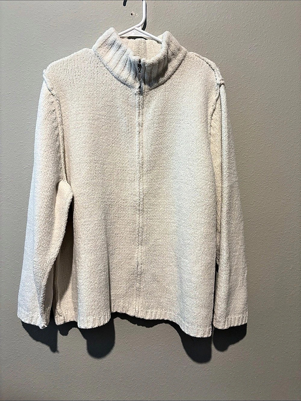 Kate Hill Cream Teddy Fleece Zip Jacket Like New